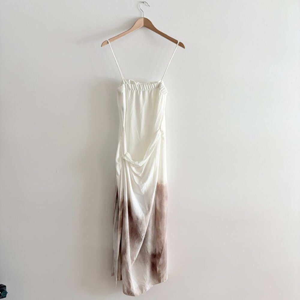 Zara Draped Ombre Midi Dress Ecru Brown Tan Size Small - Picture 7 of 11